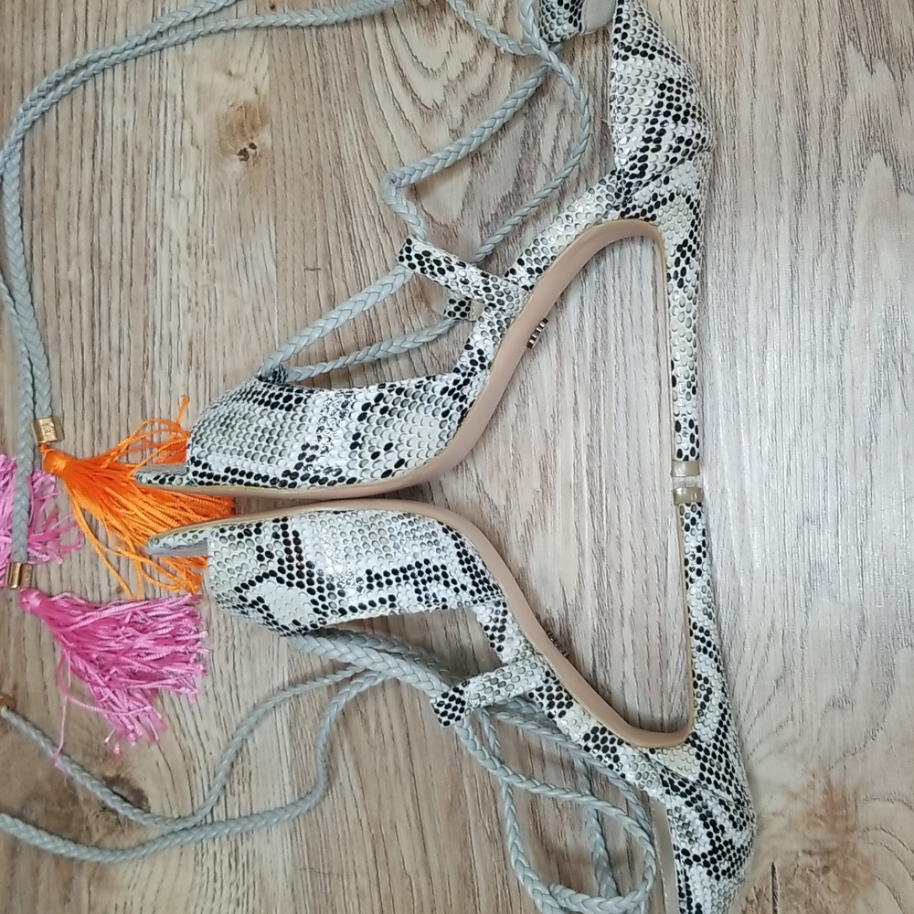 Daisy Street Womens Snake Print Open Toe Heels With Tassel Ties Size 5 - Picture 4 of 14